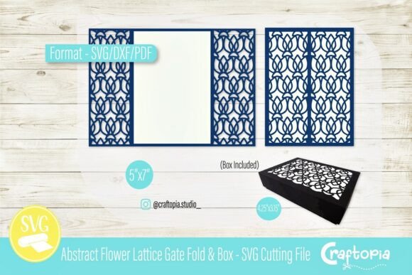 Abstract Flower Lattice Gate Fold Box: 3D SVG for Cards And Invites