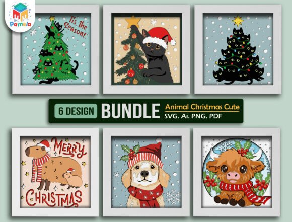 Animal Christmas Shadow Box 3D SVG for Festive Blogs