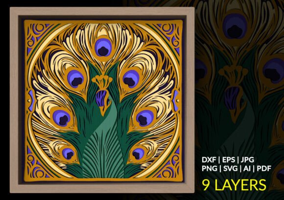 Art Nouveau Peacock 3D SVG for Shadow Boxes