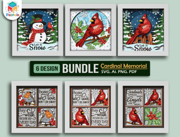 Cardinal Memorial Shadow Box 3D SVG for Christmas