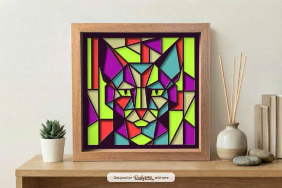 Cubism Cat 3D SVG for Modern Shadow Boxes