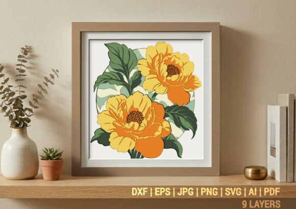 Elegant Yellow Peony 3D SVG for Shadow Boxes