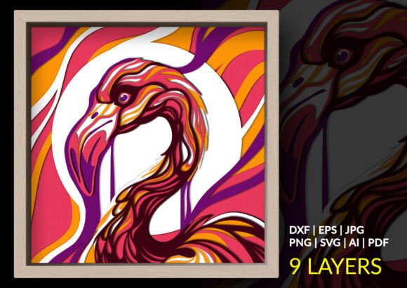 Flamingo Art Shadow Box 3D SVG