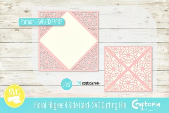 Floral Filigree 4 Side Card: A 3D SVG for Cards And Invites