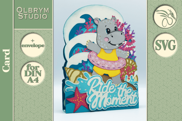 Hippo Summer Vacation Greeting Card SVG: 3D SVG Pop-Up Cards