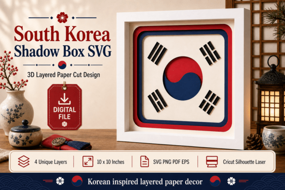 Korean Flag Layered Paper Shadow Box: 3D SVG Review