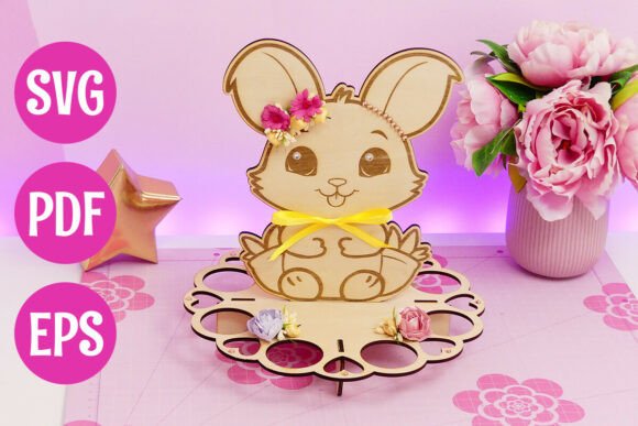 Laser Cut Bunny with Eggs: 3D SVG for Easter Branding