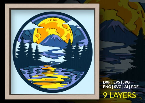 Moonlight Mountain Lake Shadow Box: A 3D SVG Review