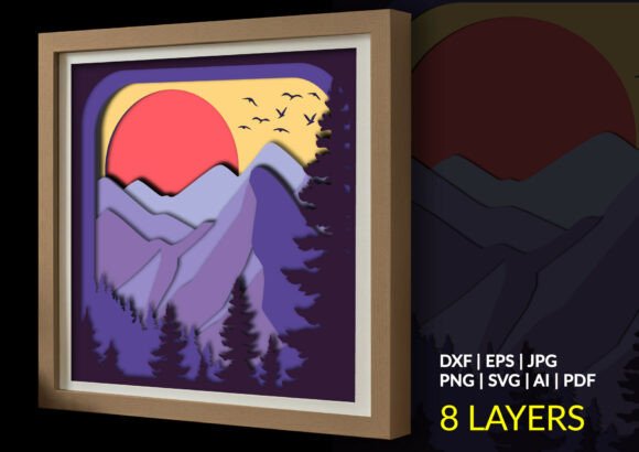 Purple Mountain Sunset: 3D SVG for Shadow Boxes